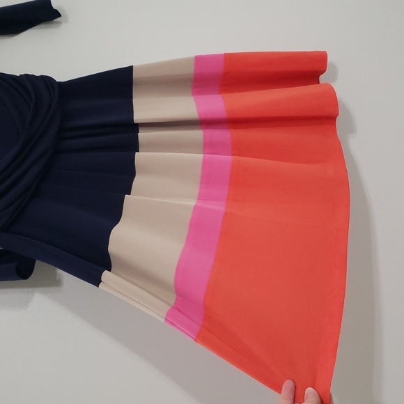 Jessica Howard Fit and Flare Dress 6P Petite Navy Blue Multicolor Colorblock - Picture 5 of 16